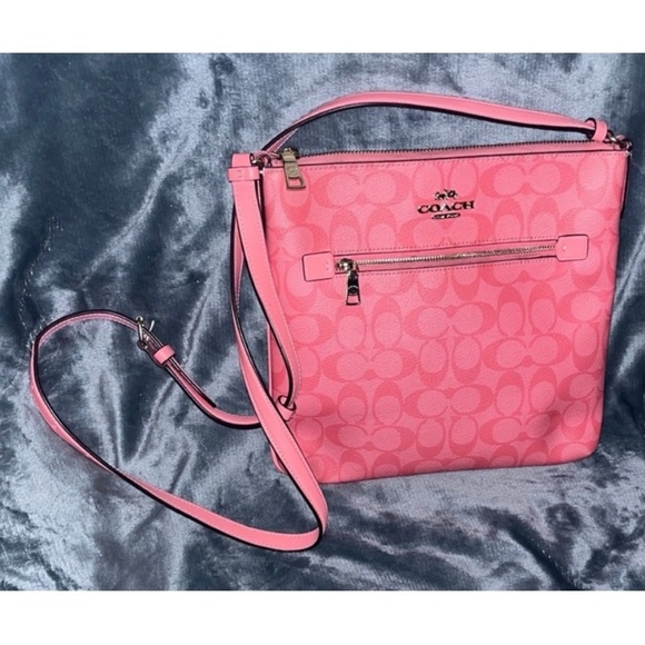 COACH Signature Pink Logo Leather Crossbody Bag - Picture 1 of 16